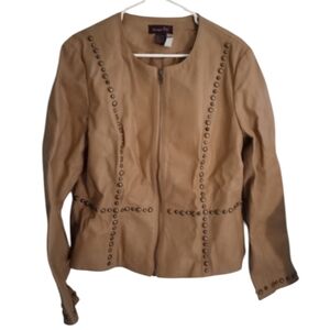 Shape FX Cognac 100% Leather and Studs Peplum Jacket- Size: 18 - Vintage